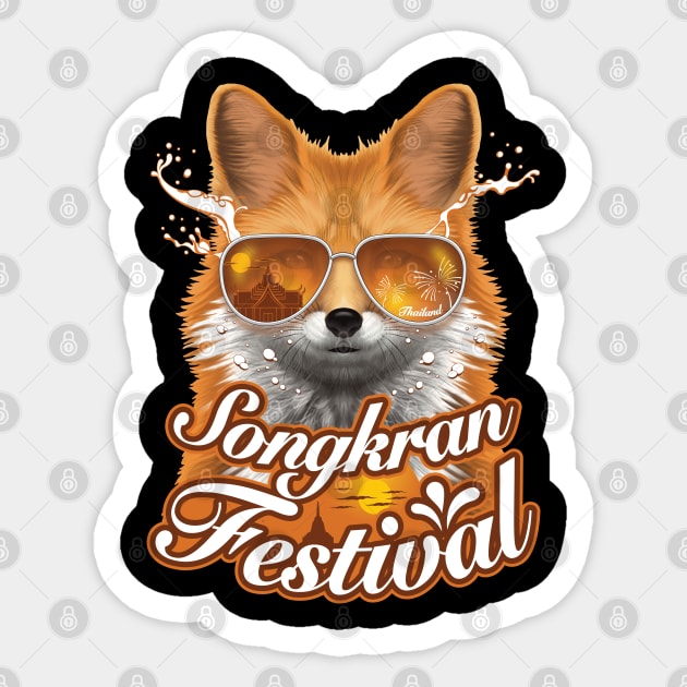 Songkran festival Thailand summer fox tourist wear sunglasses water splash Sticker by Settha.sk